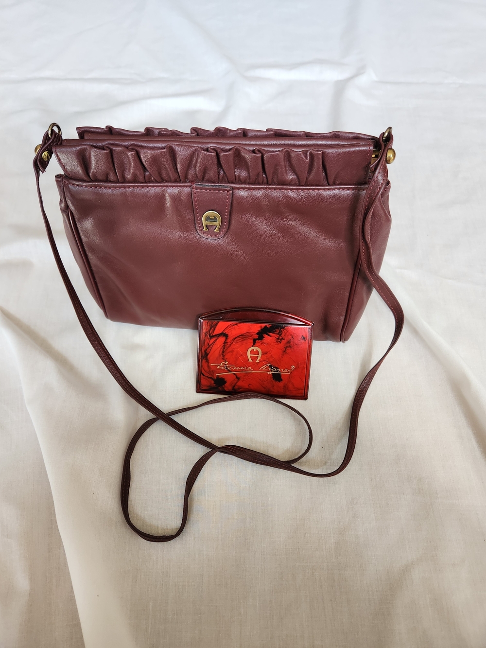 Women's Burgundy Crossbody Bag with Ruffle Trim